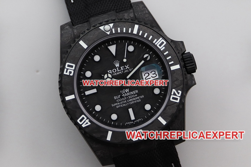 VS FactoryRolexSubmariner1:1super cloneblack dial carbon fiber white ring leather strap front live photo