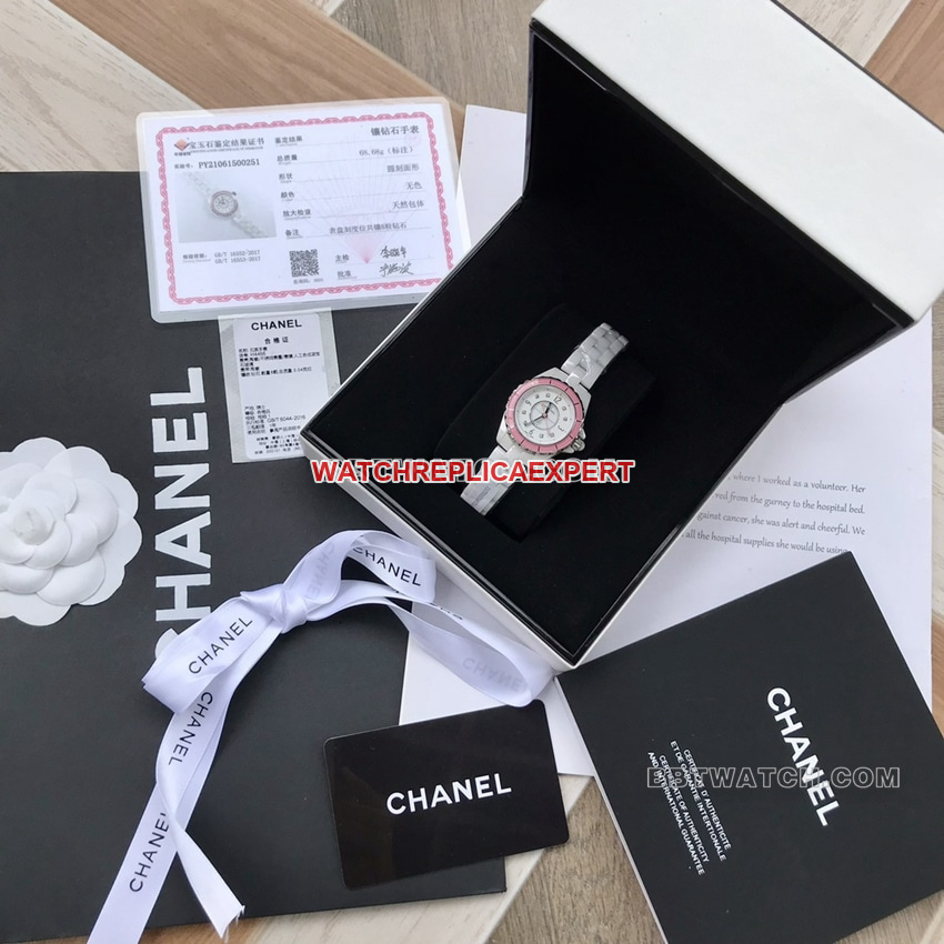 Chanel J12 top white disk pink circle 29mm quartz H4466 front real picture