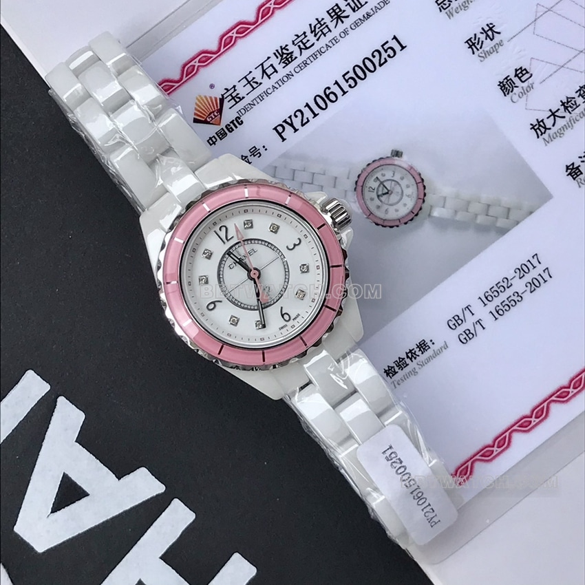 Chanel J12 top white disk pink circle 29mm quartz H4466 front real picture