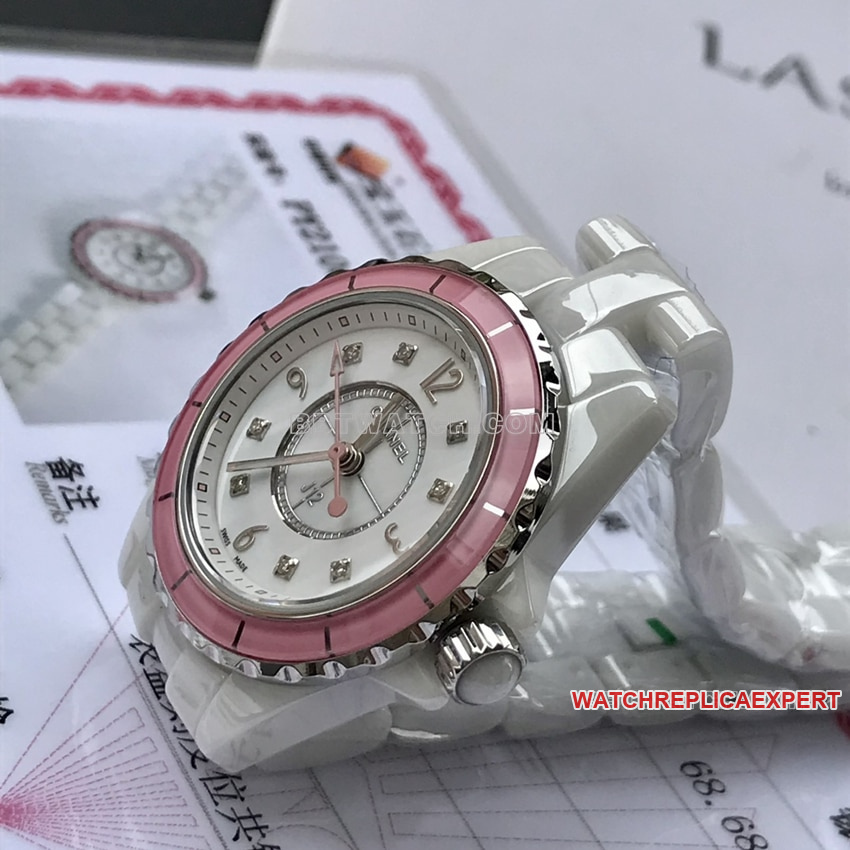 Chanel J12 top white disk pink circle 29mm quartz H4466 side actual picture