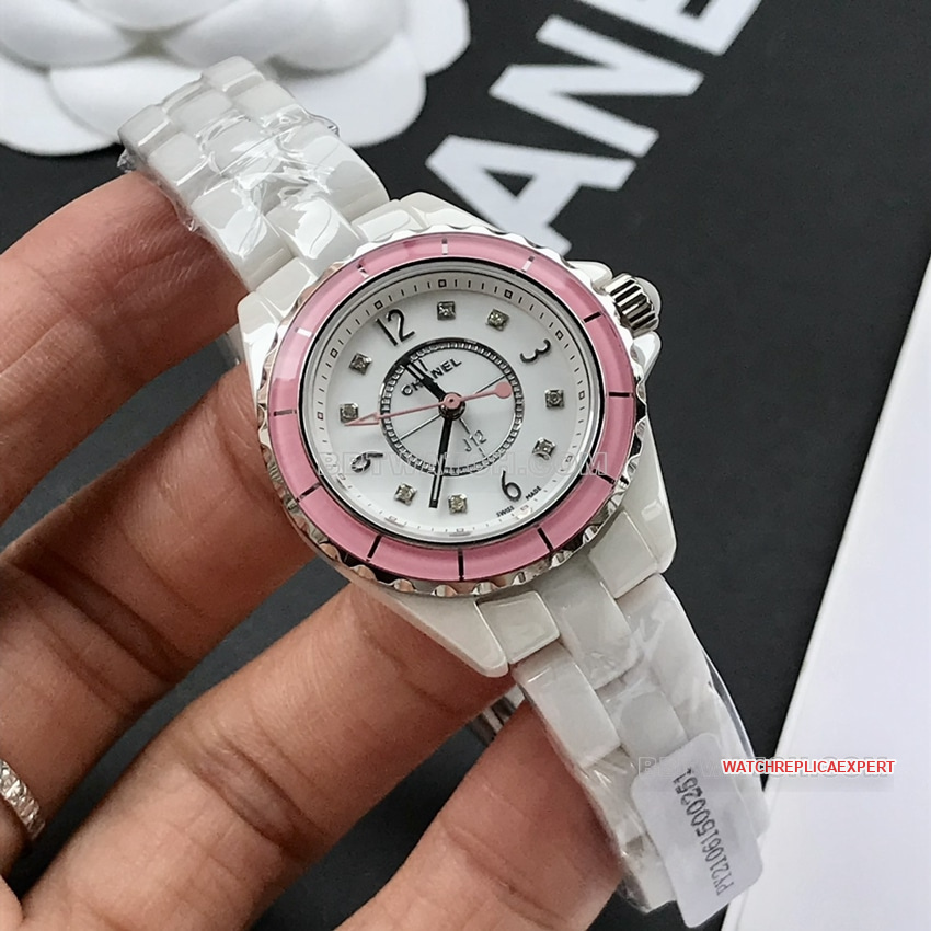 Chanel J12 top white disk pink circle 29mm quartz H4466 front real picture