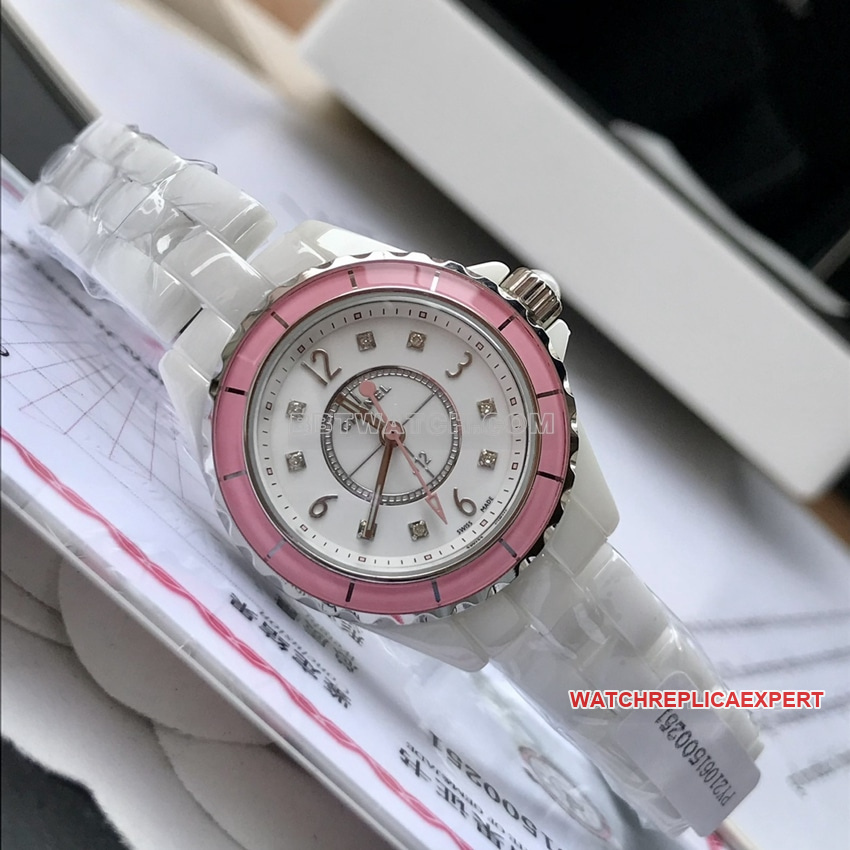 Chanel J12 top white disk pink circle 29mm quartz H4466 front real picture