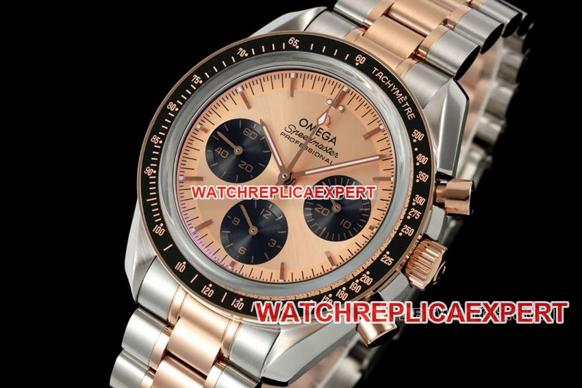 Omega Speedmaster pink gold plate gold steel bracelet model 310.20.42.50.99.001front live photo