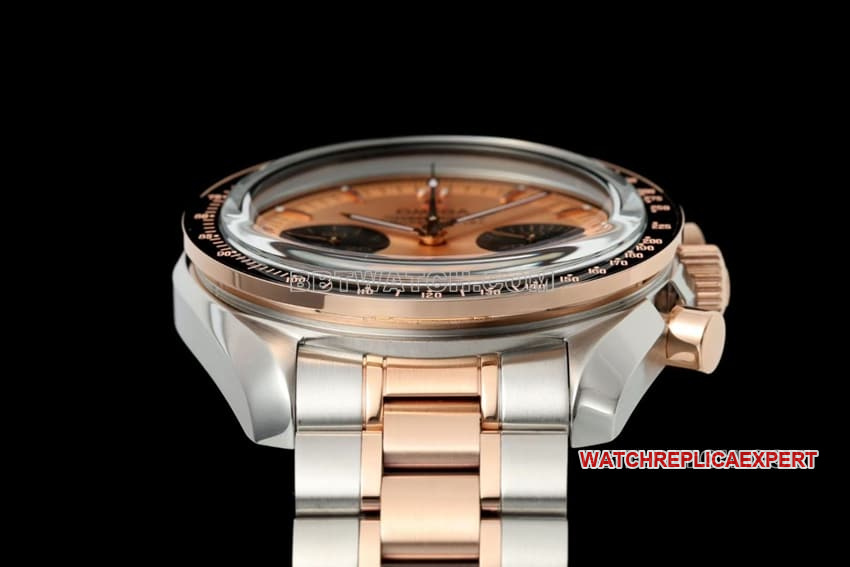 Omega Speedmaster pink gold disc gold steel bracelet model 310.20.42.50.99.001side live photo