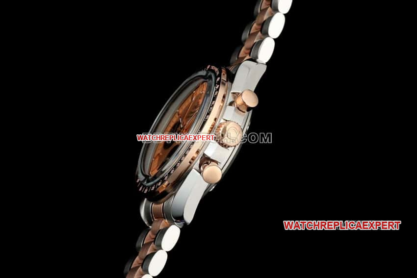 Omega Speedmaster pink gold disc gold steel bracelet model 310.20.42.50.99.001side live photo