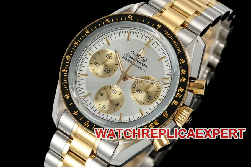 Omega Speedmaster 1:1top-tier replicasilver dial gold steel bracelet model 310.20.42.50.02.001front live photo