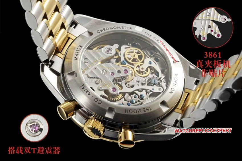 Omega Speedmaster 1:1top-tier replicasilver dial gold steel bracelet model 310.20.42.50.02.001caseback live photo