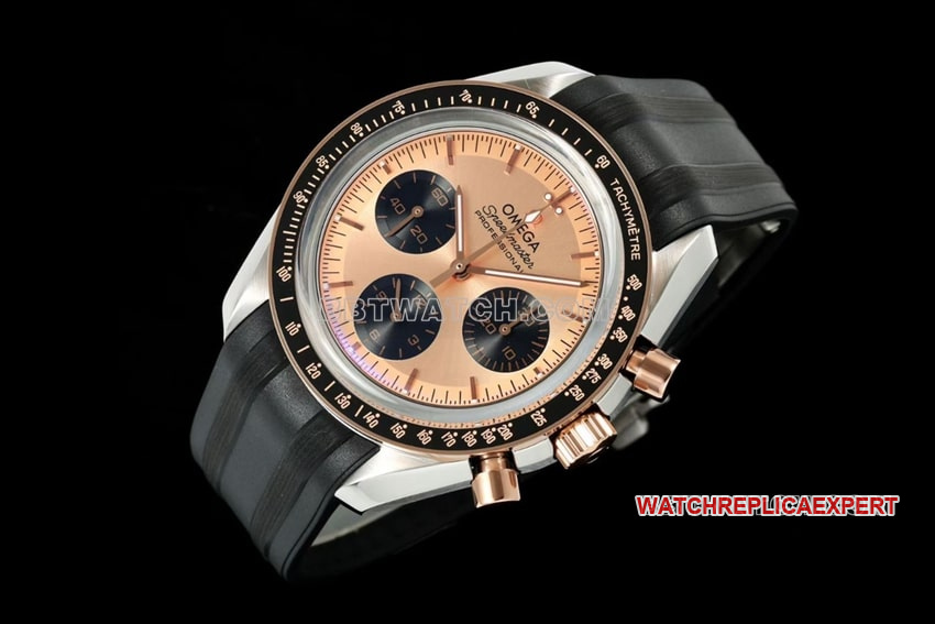 Omega Speedmaster top imitation pink gold plate rubber models 310.20.42.50.99.001 front real picture