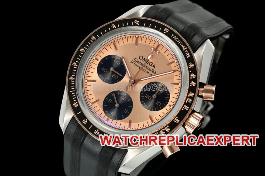 Omega Speedmaster top imitation pink gold plate rubber models 310.20.42.50.99.001 front real picture