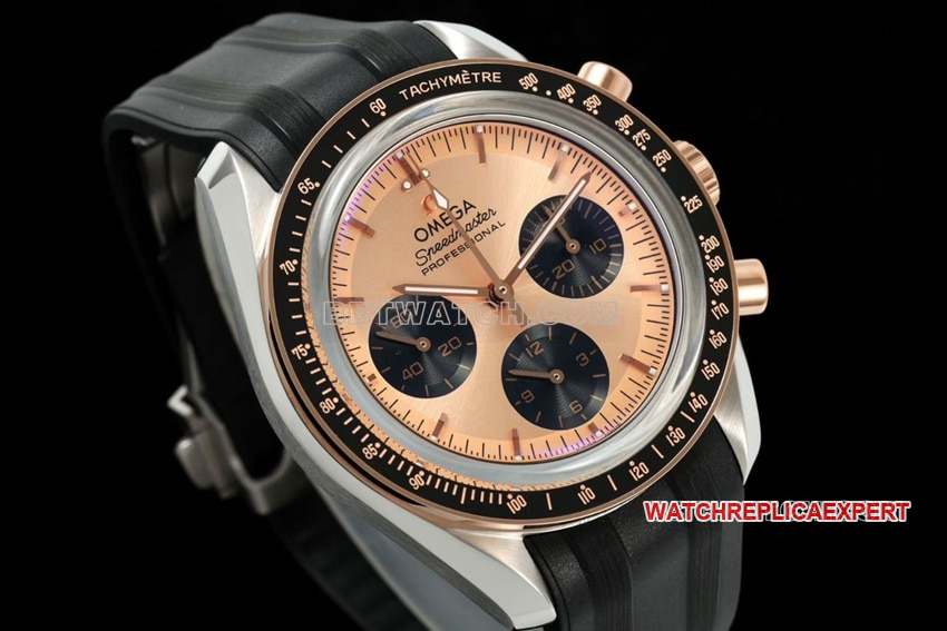 Omega Speedmaster top imitation pink gold plate rubber models 310.20.42.50.99.001 front real picture