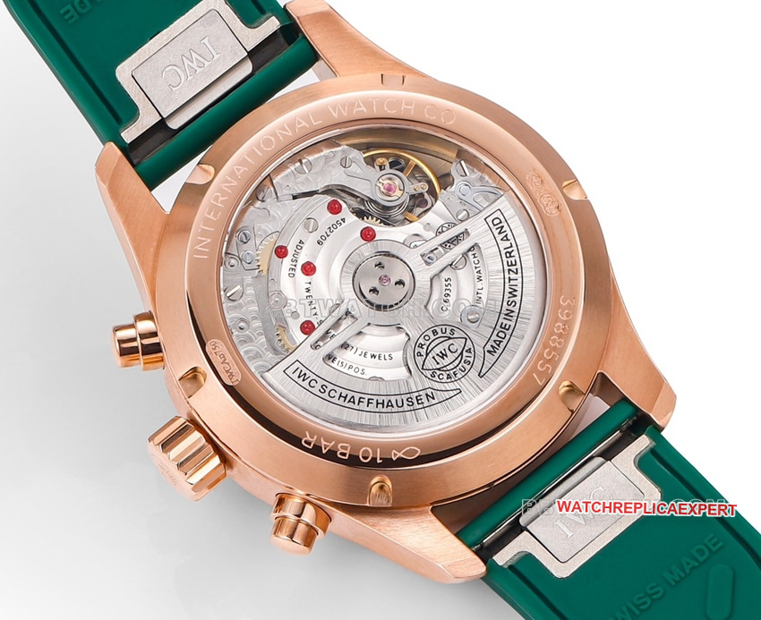TW factory IWC pilot top-tier replicagreen dialrose gold rubber model IW388110caseback live photo