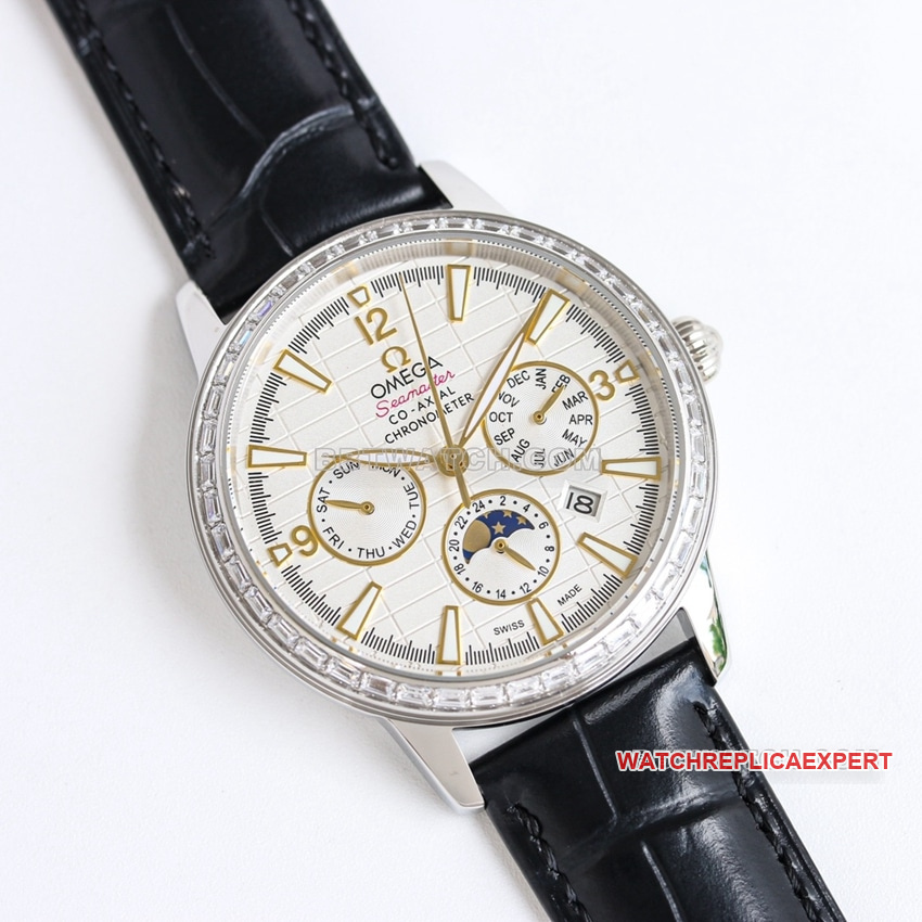 OmegaSeamaster1:1top-tier yellow white dialleather strap model 210.30.42.20.01.022front live photo