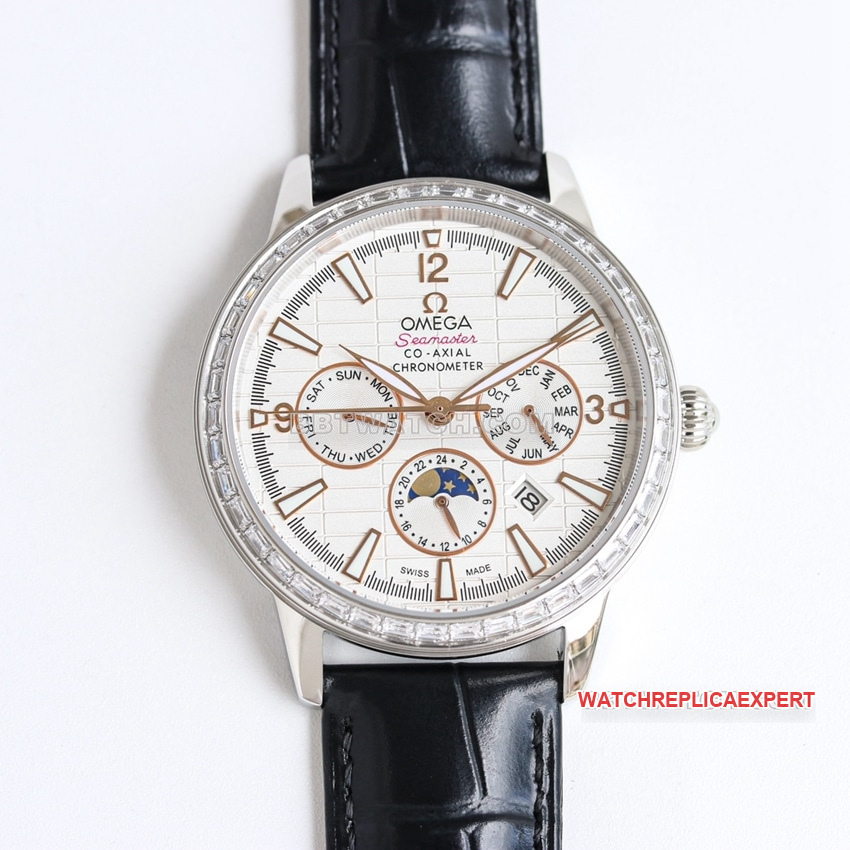 OmegaSeamaster1:1top-tier yellow white dialleather strap model 210.30.42.20.01.022front live photo