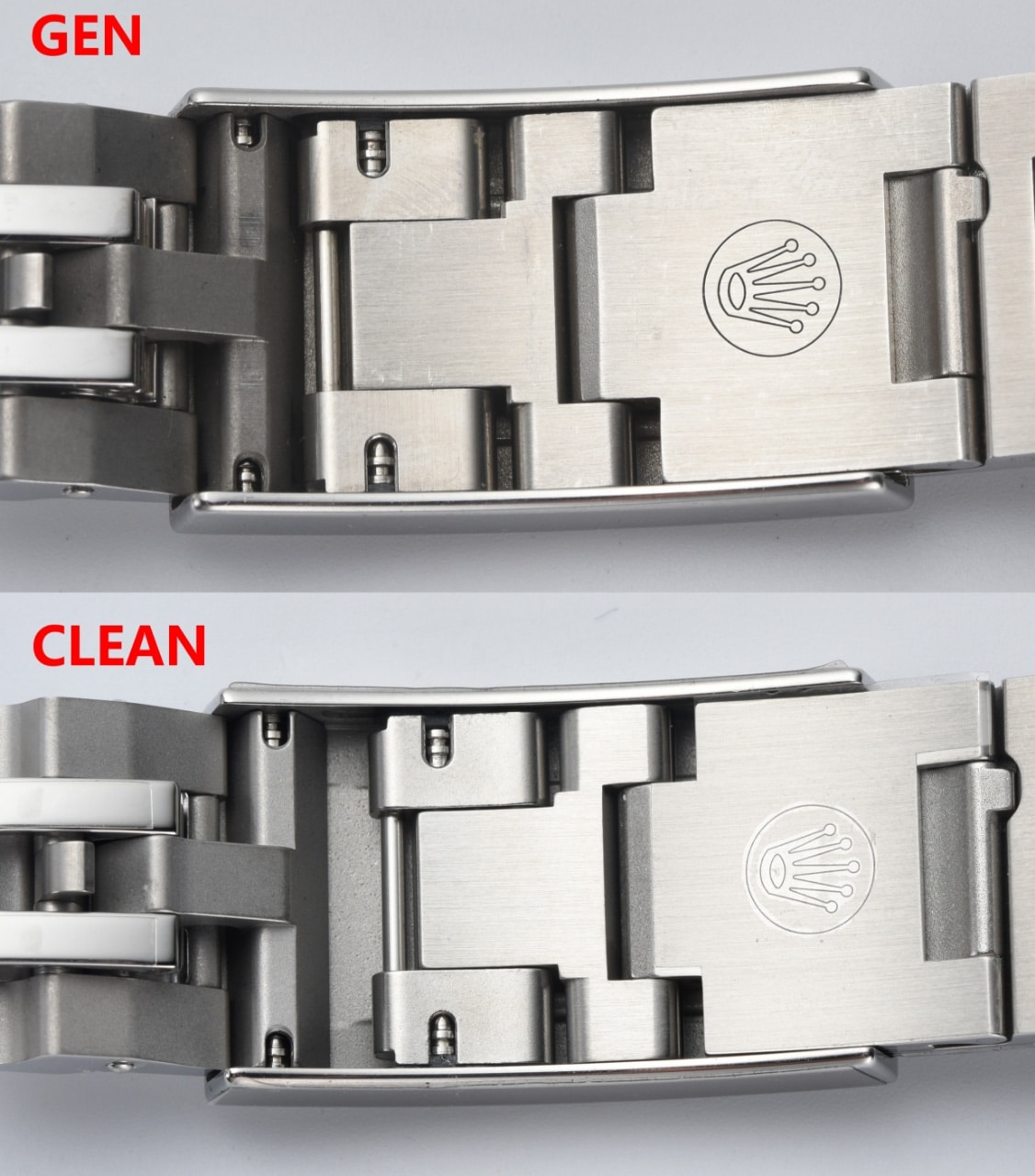 Comparative evaluation of genuine and fake single Red Seamaster from Factory C. Rolextop-tier watch bracelet comparison chart