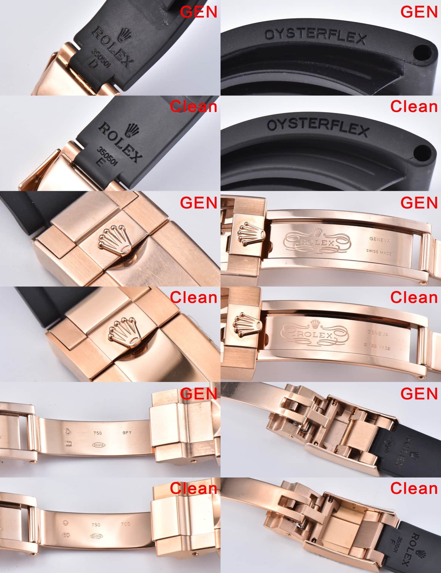 C factory rose goldDaytona genuine and fake comparison evaluation Rolextop-tier watch bracelet comparison chart