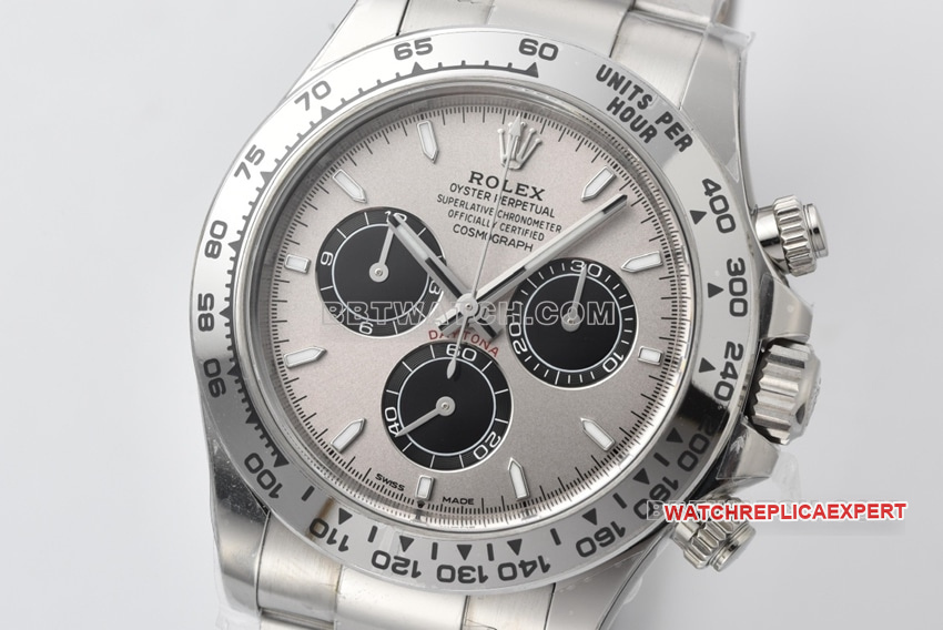 Factory C RolexDaytona1:1top-tier replicawhite gold cement gray 4131steel bracelet front live photo
