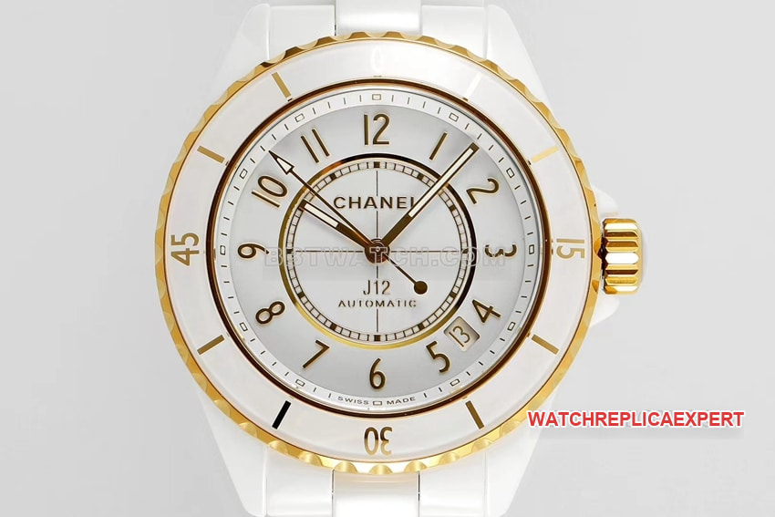 Chanel1:1super clonewhite dialyellow goldceramic bezelsteel bracelet model H9540front live photo