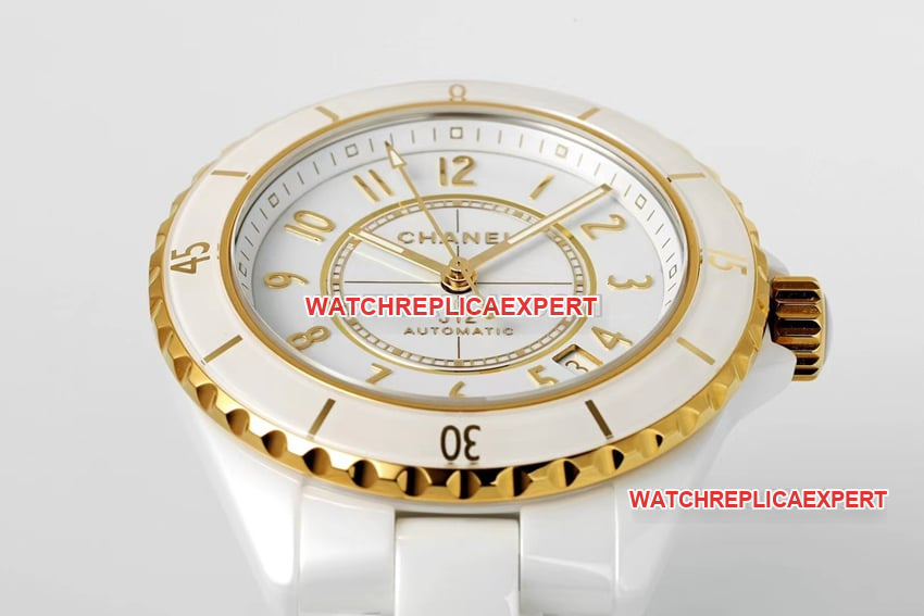 Chanel1:1super clonewhite dialyellow goldceramic bezelsteel bracelet model H9540side live photo