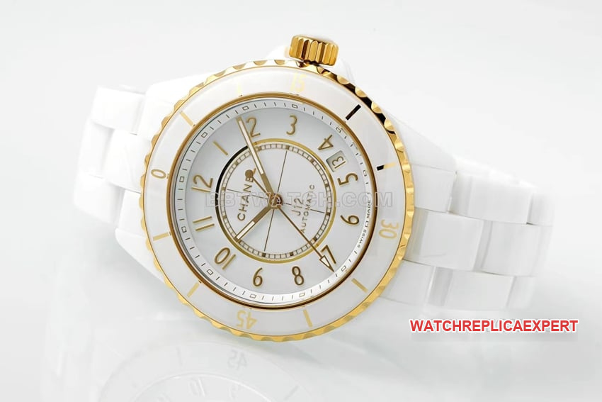 Chanel1:1super clonewhite dialyellow goldceramic bezelsteel bracelet model H9540side live photo