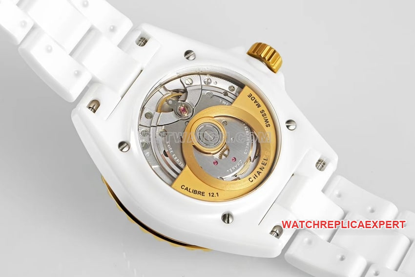 Chanel1:1super clonewhite dialyellow goldceramic bezelsteel bracelet model H9540caseback live photo