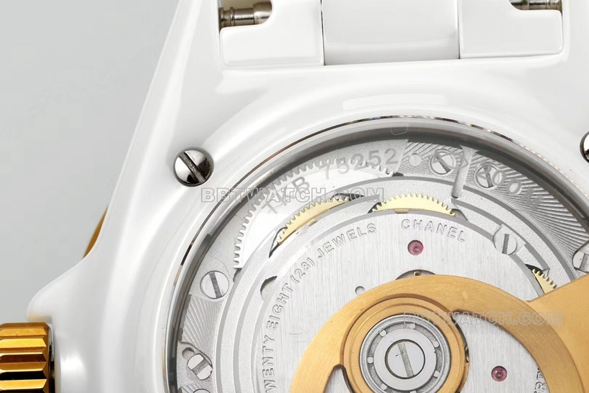 Chanel1:1super clonewhite dialyellow goldceramic bezelsteel bracelet model H9540caseback live photo