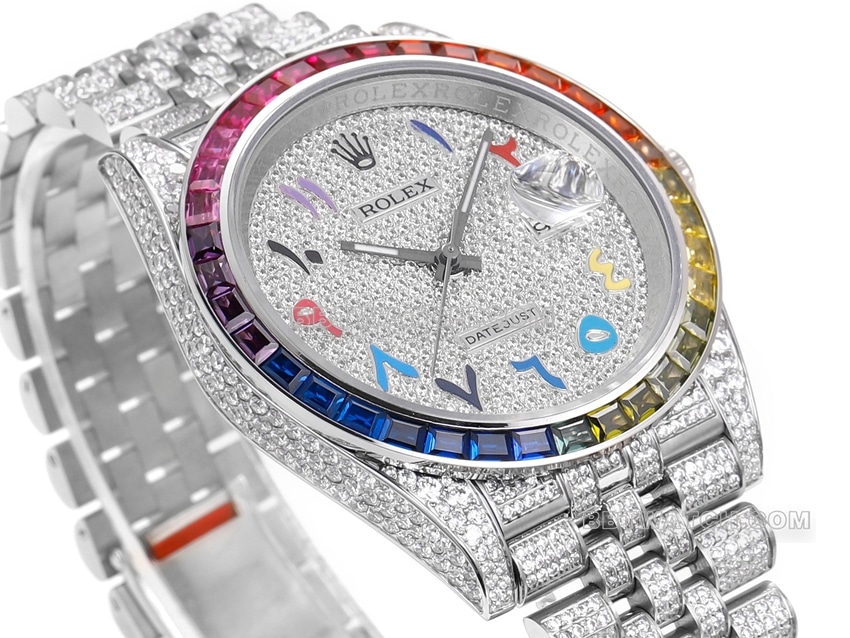 MS factory Rolex log 1:1super clone2024 new full diamond plate color Middle Eastern digital time scale side live photo