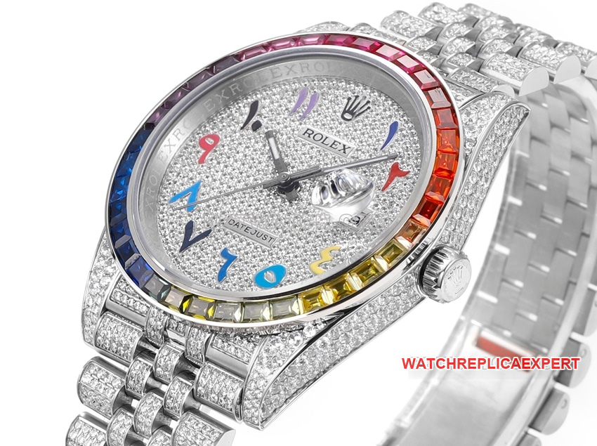 MS factory Rolex log 1:1super clone2024 new full diamond plate color Middle Eastern digital time scale side live photo