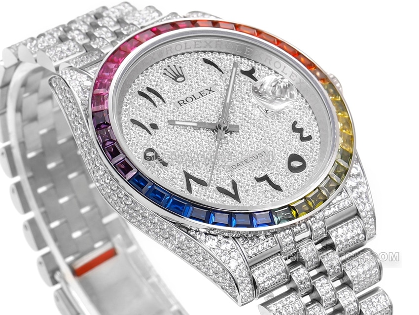 MS factory Rolex log 1:1top-tier replica2024 new full diamond plate Middle Eastern digital time scale front live photo