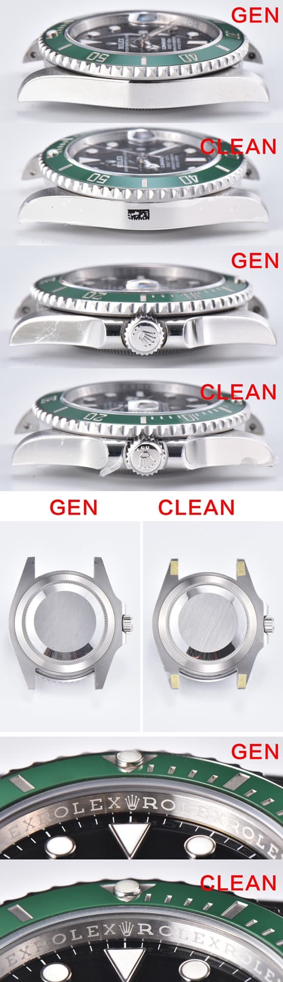 C factory green aqua ghost 126610 real and fake comparison review rolex top collectible watches appearance comparison picture