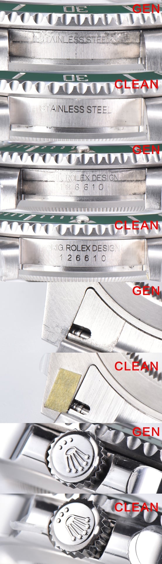C factory green aqua ghost 126610 real and fake comparison review rolex top collectible watches appearance comparison picture