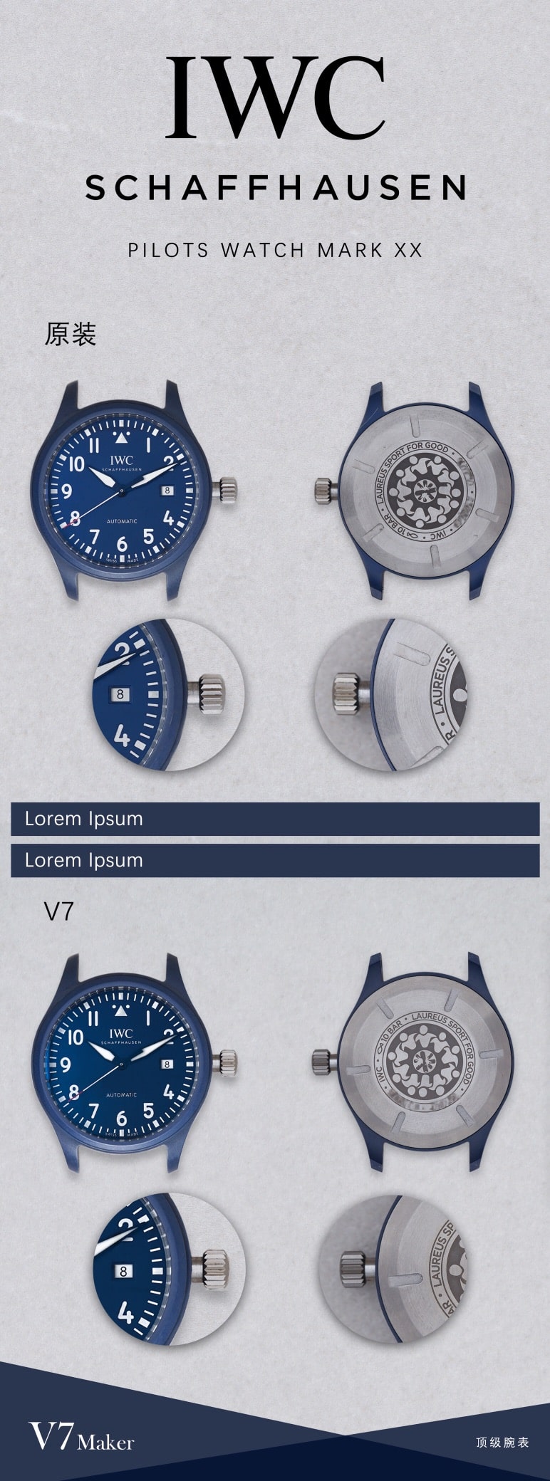 V7 Pilot IW328101 Real vs. Fake Comparison Review IWC Top Watch Appearance Comparison Chart