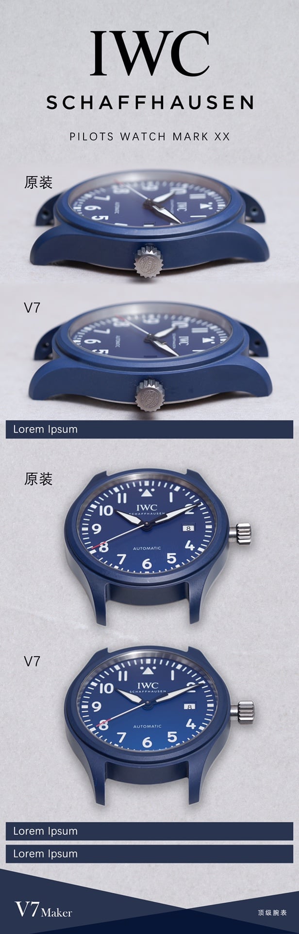 V7 Pilot IW328101 Real vs. Fake Comparison Review IWC Top Watch Appearance Comparison Chart