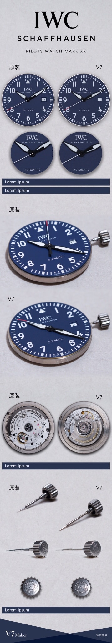 V7 Pilot IW328101 Real vs. Fake Comparison Review IWC Top Watch Appearance Comparison Chart