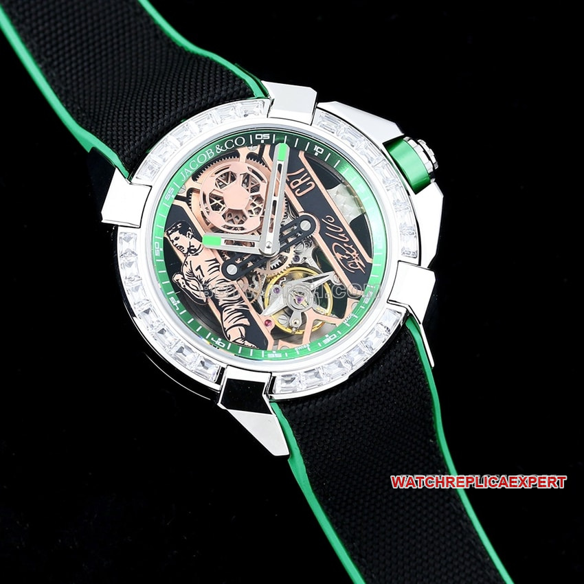 TW factory Czech Leopard C Ronaldo CR7 co-branded customized diamond bezel black and green front live photo