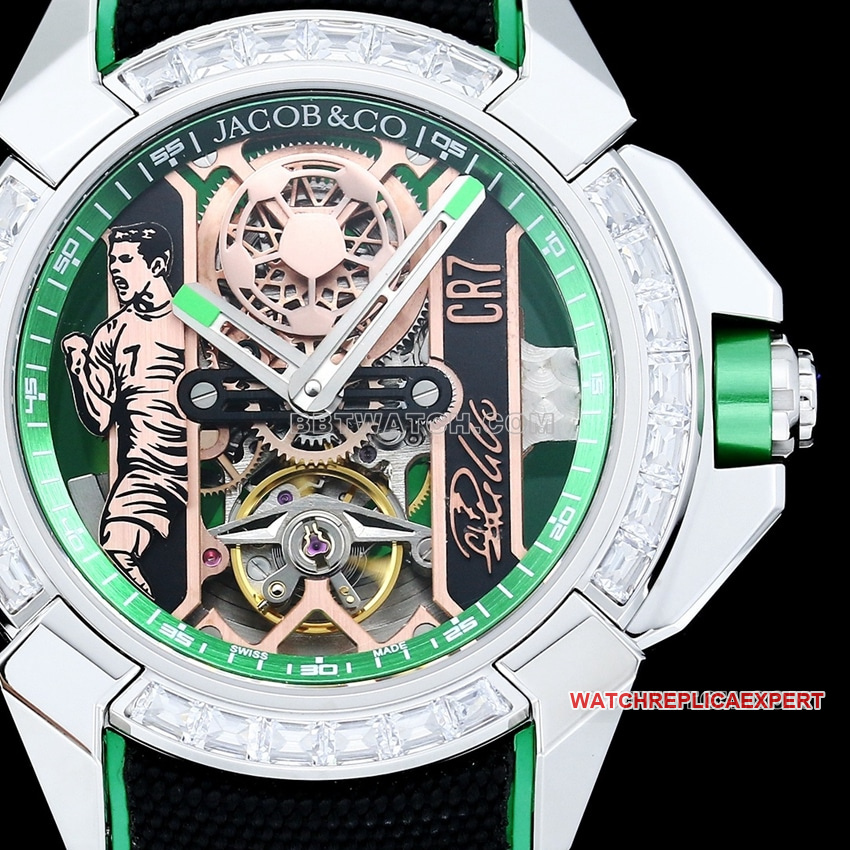 TW factory Czech Leopard C Ronaldo CR7 co-branded customized diamond bezel black and green front live photo
