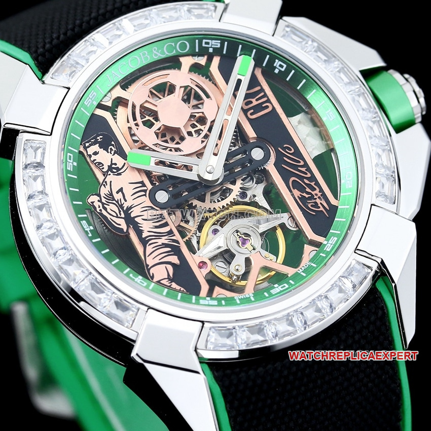 TW factory Czech Leopard C Ronaldo CR7 co-branded customized diamond bezel black and green front live photo