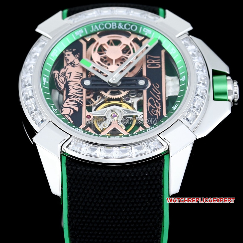 TW factory Czech Leopard C Ronaldo CR7 co-branded customized diamond bezel black and green front live photo