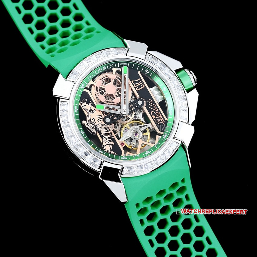 TW factory Czech Leopard C Ronaldo CR7 co-branded customized diamond bezel green rubber front live photo