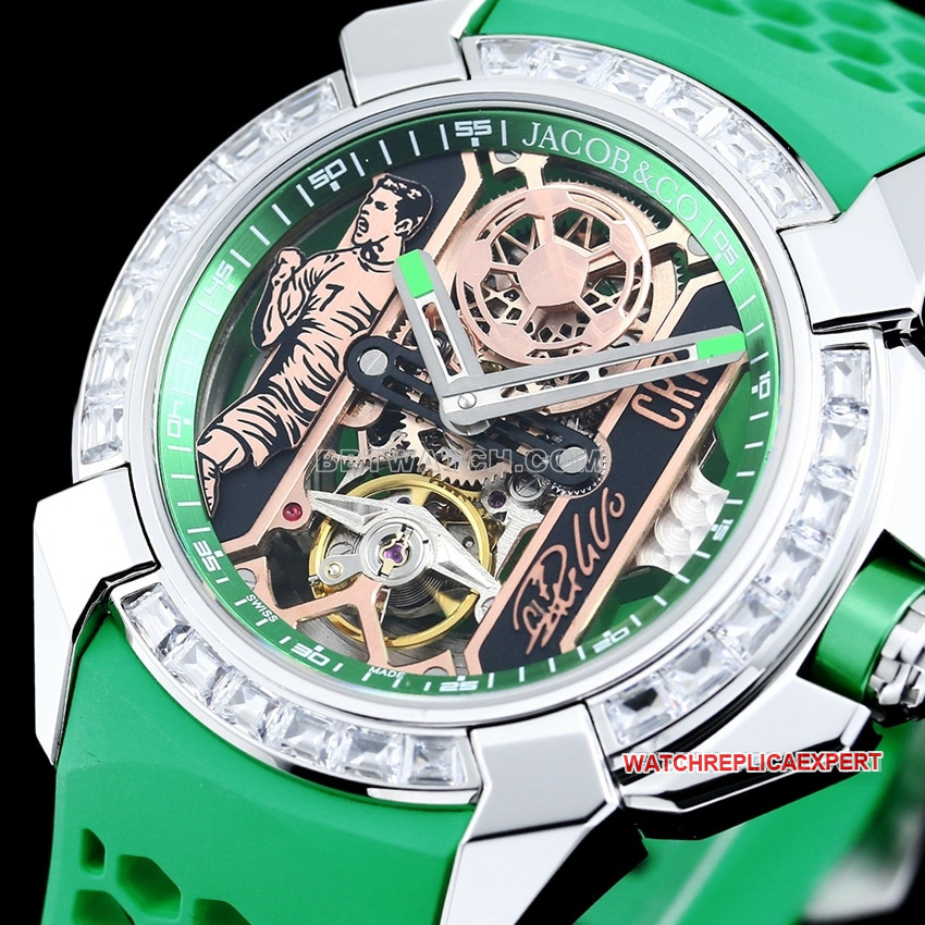 TW factory Czech Leopard C Ronaldo CR7 co-branded customized diamond bezel green rubber front live photo