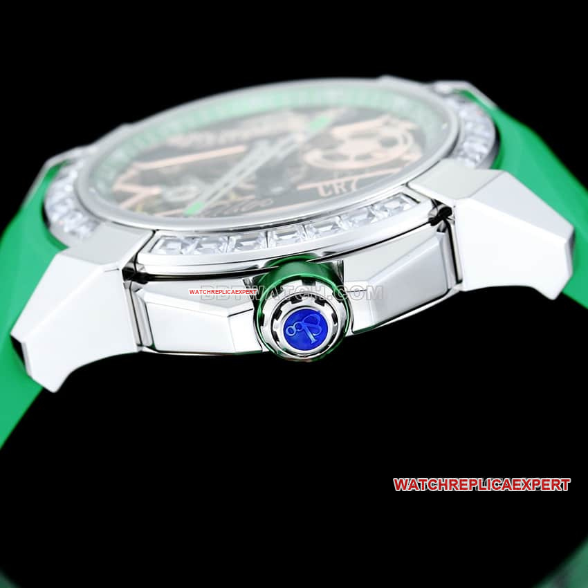 TW factory Czech Leopard C Ronaldo CR7 jointly customized diamond bezel green rubber style side live photo