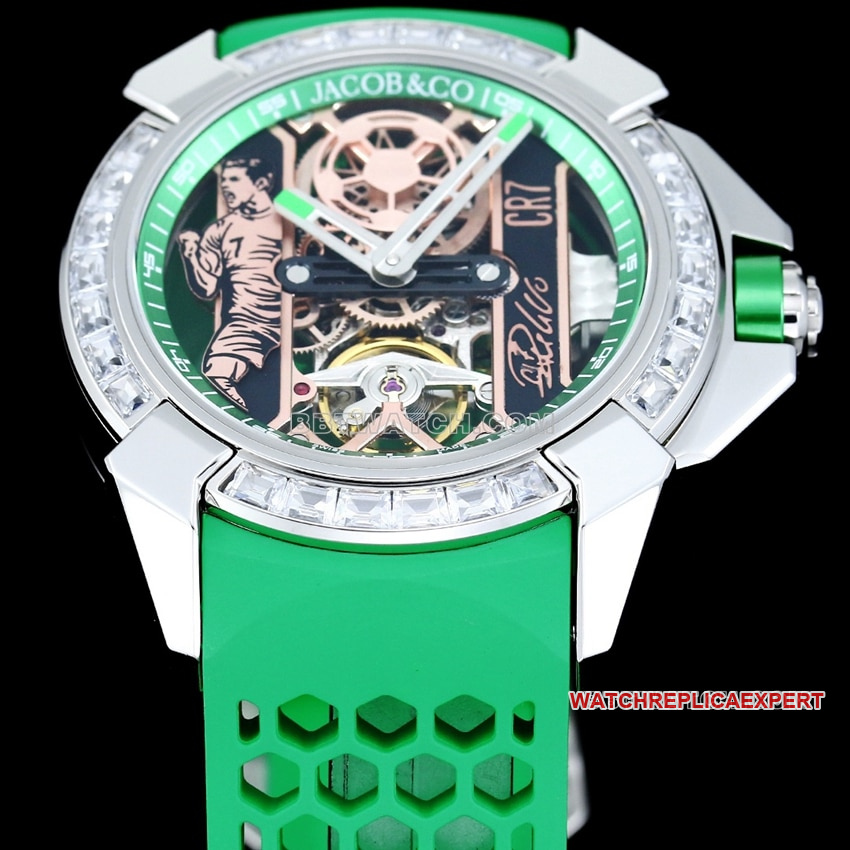 TW factory Czech Leopard C Ronaldo CR7 co-branded customized diamond bezel green rubber front live photo