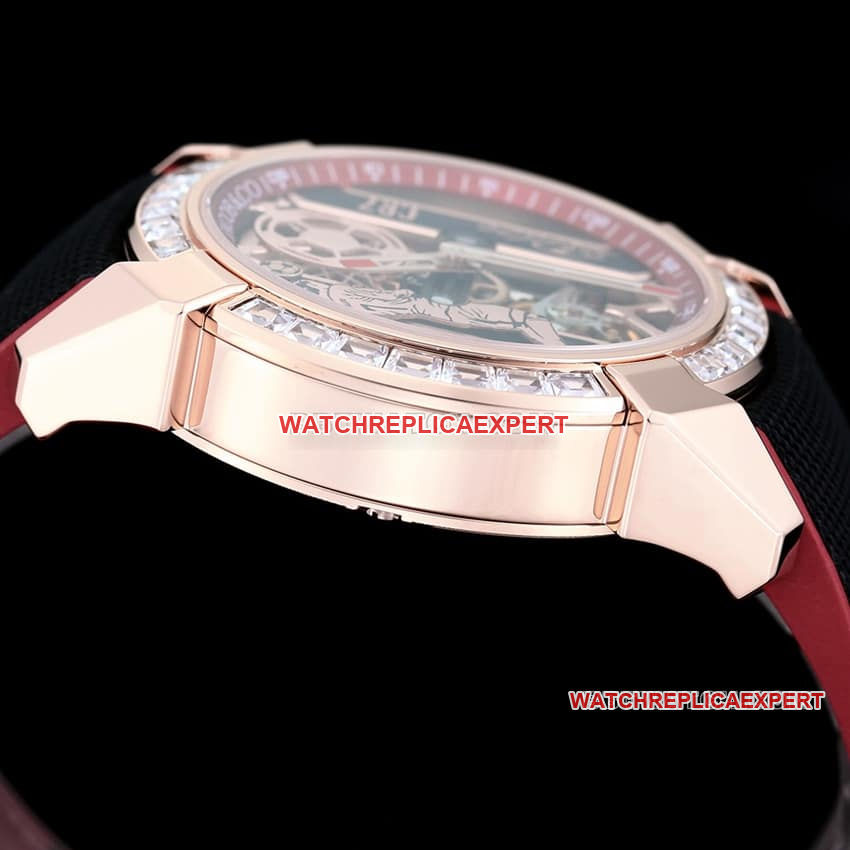 TW factory Czech Leopard top-tier replicaC Ronaldo CR7 jointly customized diamond bezel black and red model side live photo