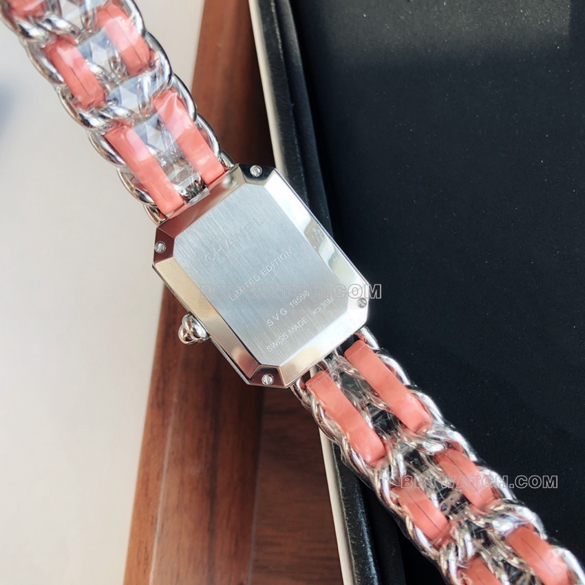 Chanel1:1super white mother-of-pearl dial pink leather chain braceletcaseback live photo