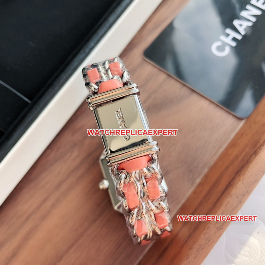 Chanel1:1super white mother-of-pearl dial pink leather chain braceletcaseback live photo