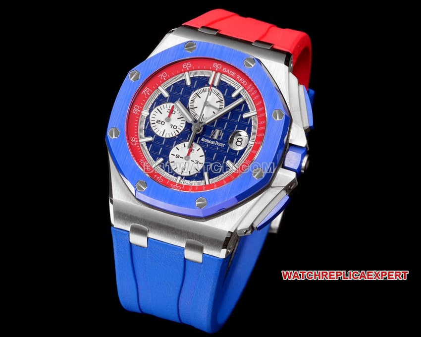 TW factory Audemars PiguetRoyal Oak offshore type 1:1super cloneblue dial red inner bezel26400front live photo
