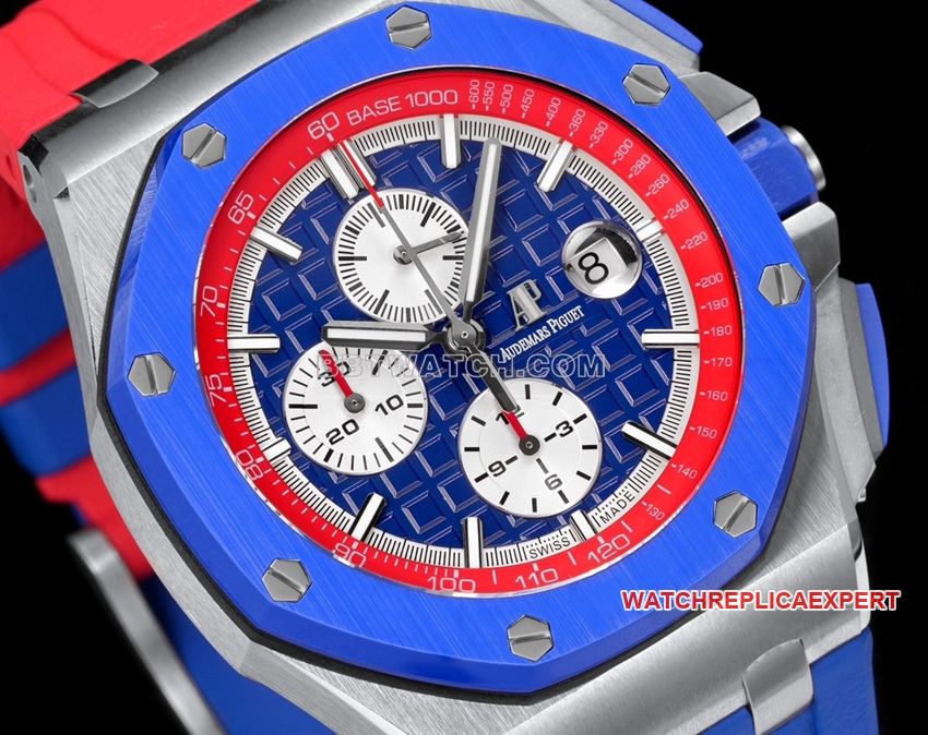 TW factory Audemars PiguetRoyal Oak offshore type 1:1super cloneblue dial red inner bezel26400front live photo