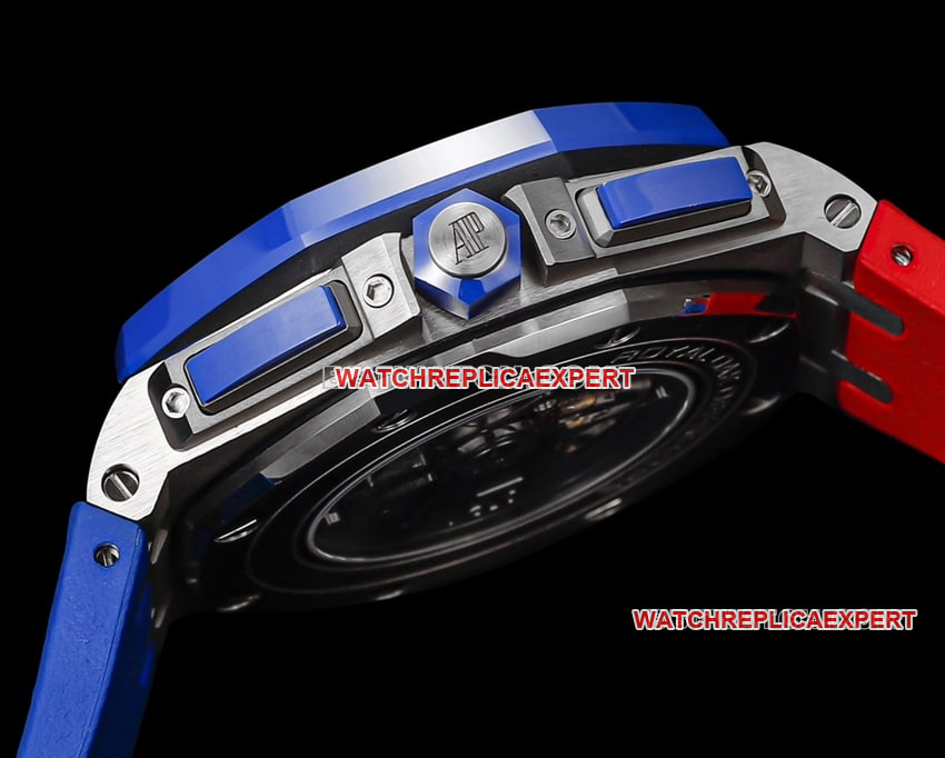 TW factory Audemars PiguetRoyal Oak offshore type 1:1super cloneblue dial red inner bezel26400side live photo