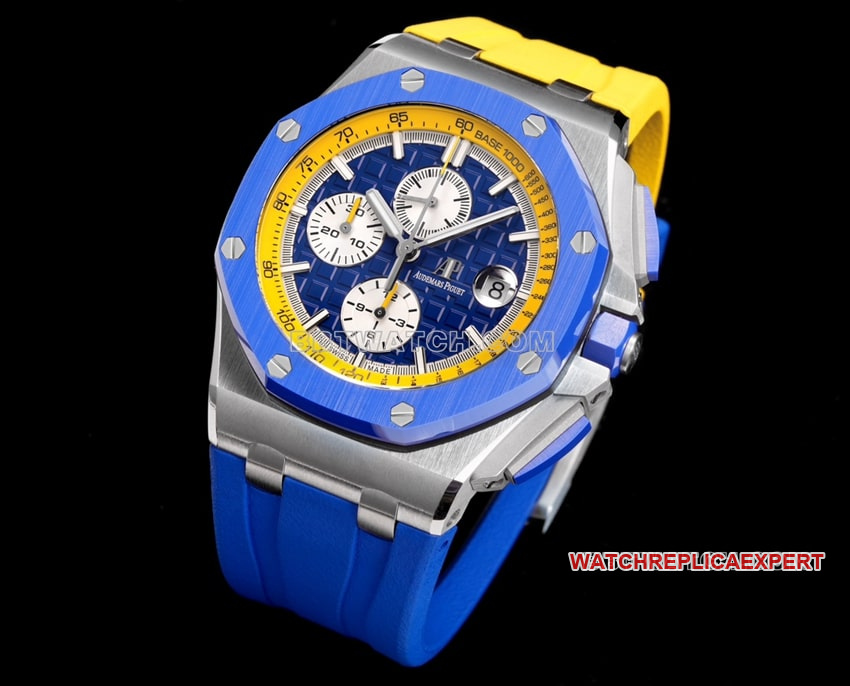 TW factory Audemars PiguetRoyal Oak offshore super cloneblue dial yellow inner bezel26400front live photo
