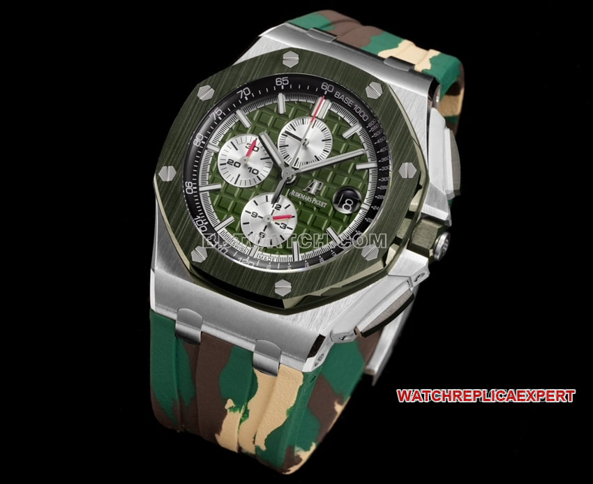 TW factory Audemars PiguetRoyal Oak offshore type top-tier khaki green dial rubber model 26400front live photo