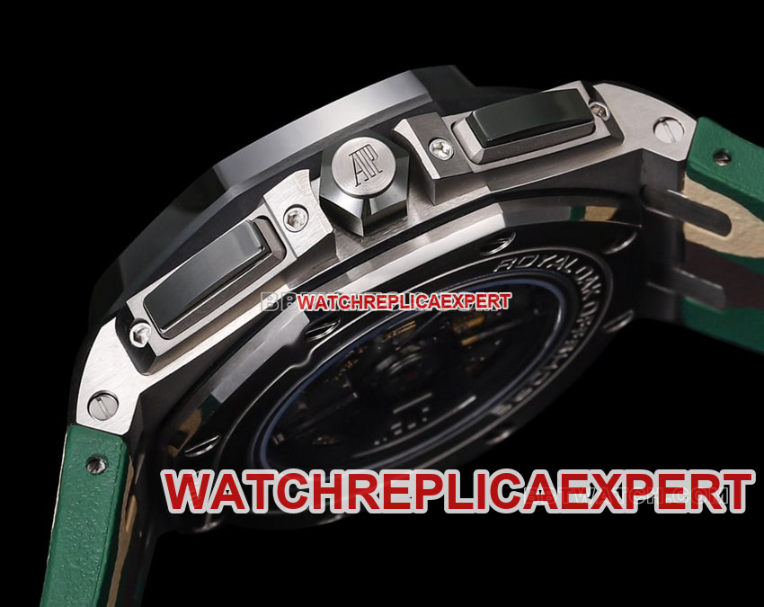 TW factory Audemars PiguetRoyal Oak offshore type top-tier khaki green dial rubber model 26400side live photo